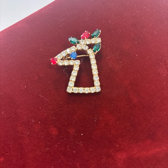 Vtg Reindeer Brooch Pin w/Red, Blue, Green & Clear Crystal Stones - Picture 4 of 4